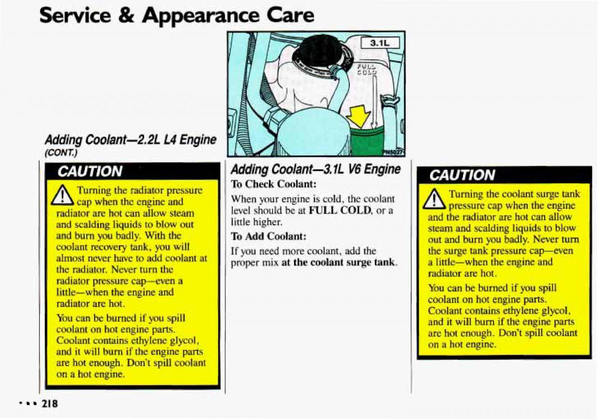 Chevrolet Cavalier II 2 owners manual / page 220