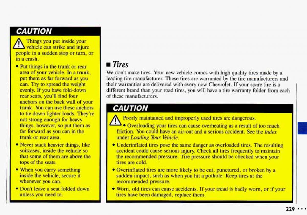 Chevrolet Cavalier II 2 owners manual / page 231