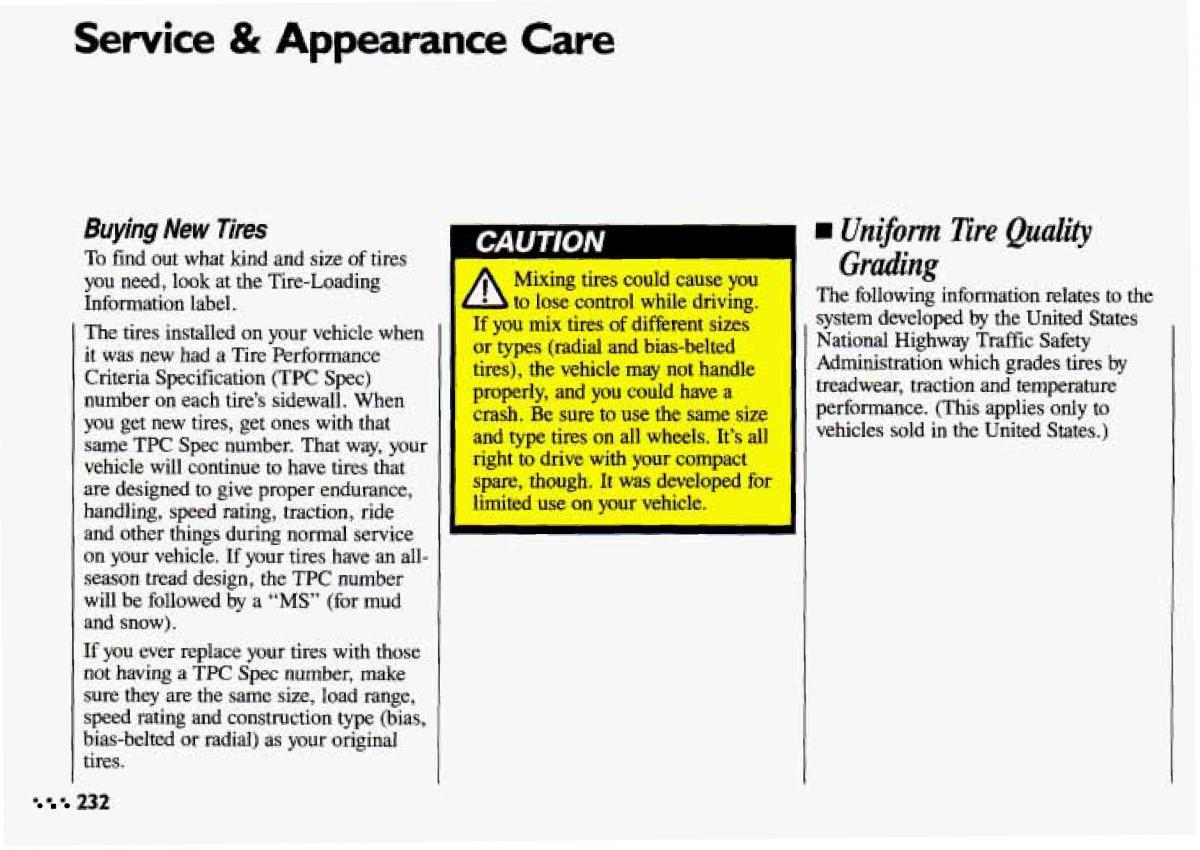 Chevrolet Cavalier II 2 owners manual / page 234