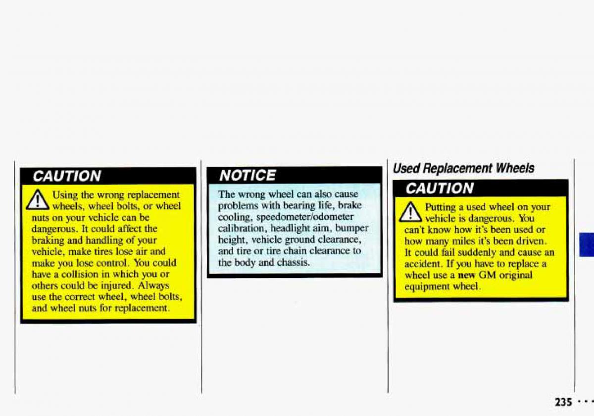 Chevrolet Cavalier II 2 owners manual / page 237