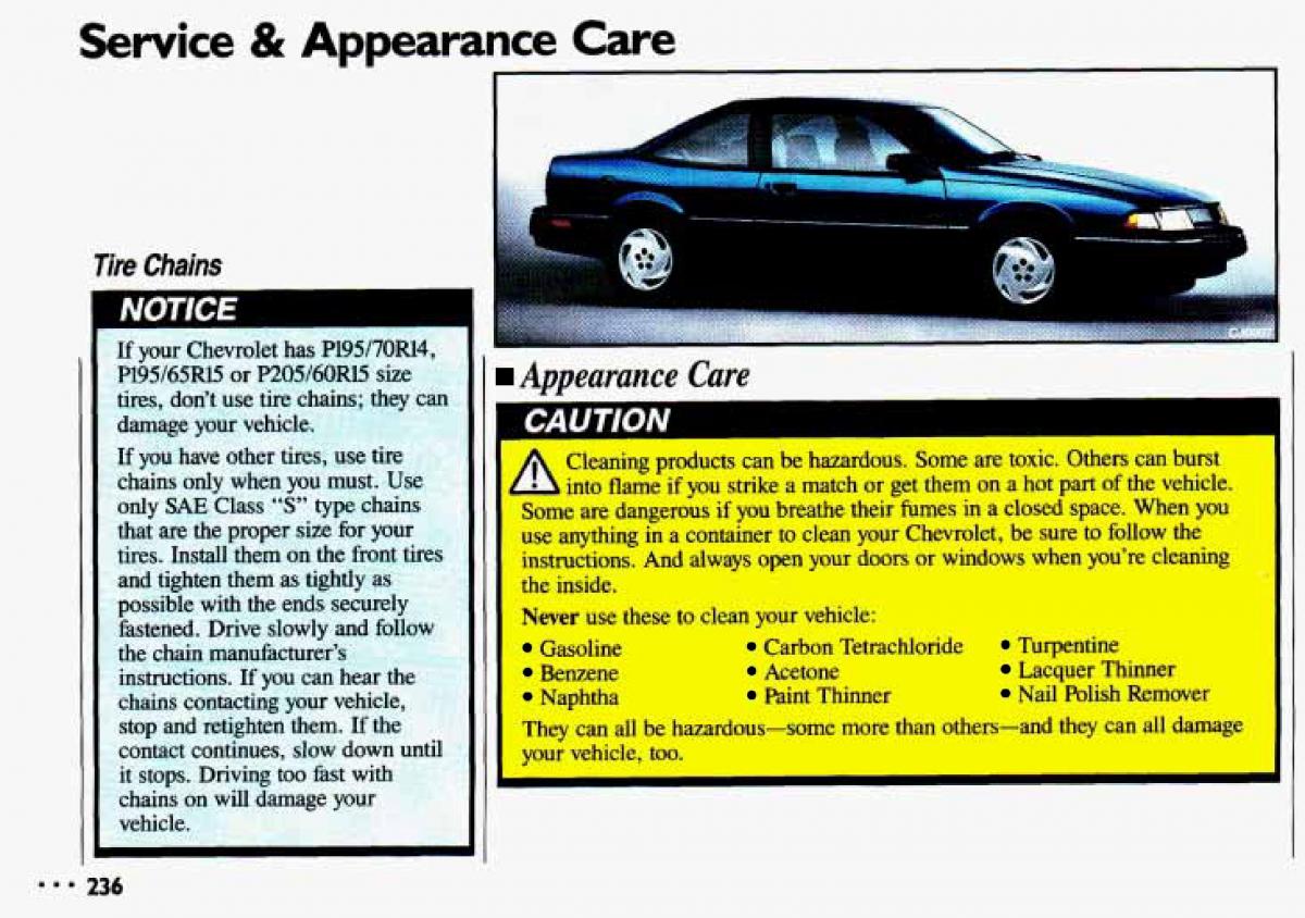 Chevrolet Cavalier II 2 owners manual / page 238