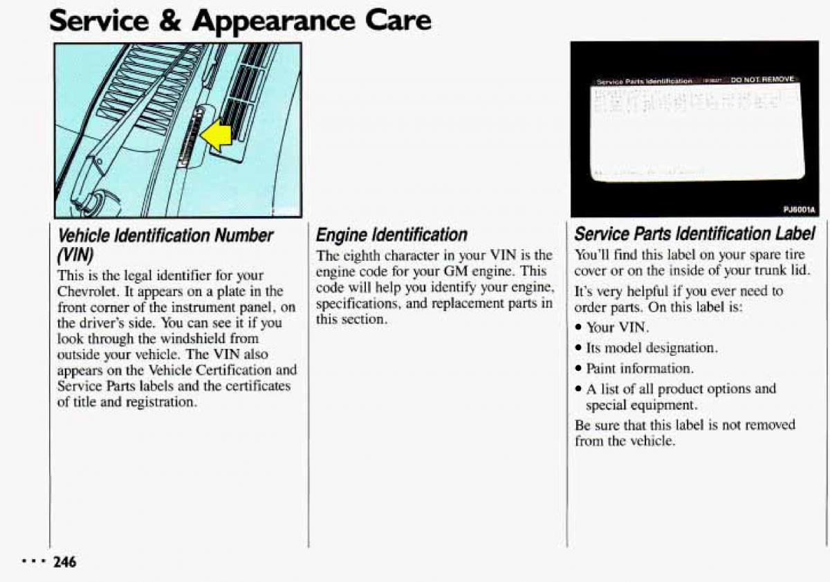 Chevrolet Cavalier II 2 owners manual / page 248