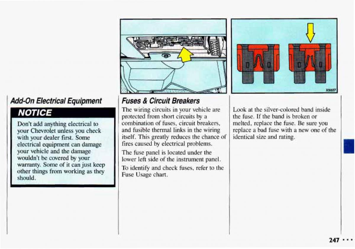 Chevrolet Cavalier II 2 owners manual / page 249