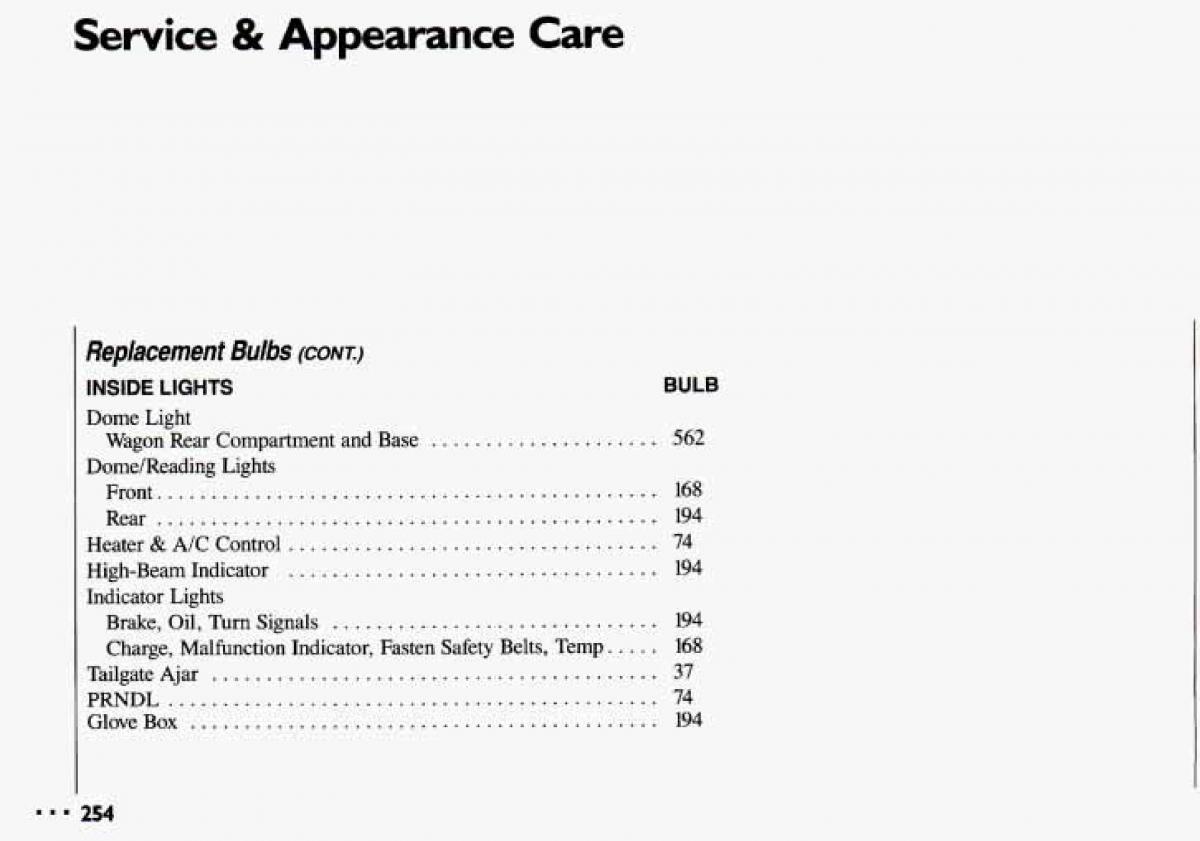 Chevrolet Cavalier II 2 owners manual / page 256