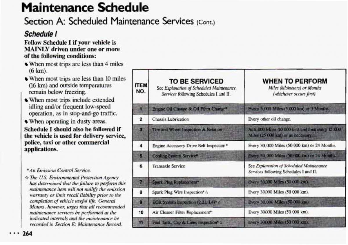 Chevrolet Cavalier II 2 owners manual / page 266