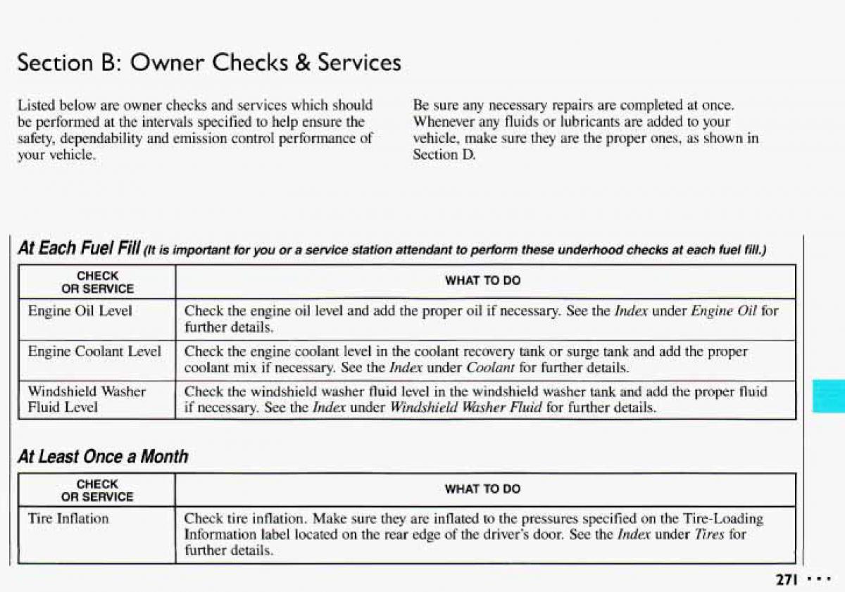 Chevrolet Cavalier II 2 owners manual / page 273