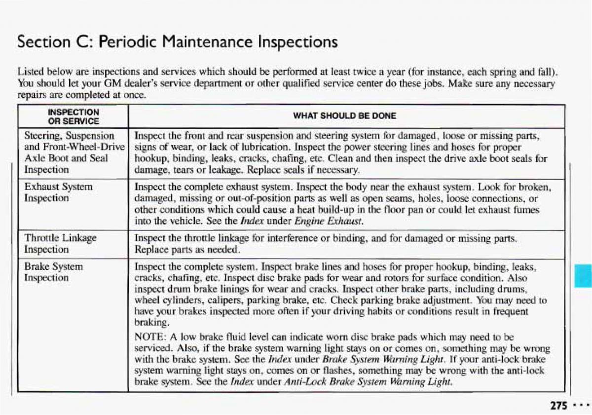 Chevrolet Cavalier II 2 owners manual / page 277