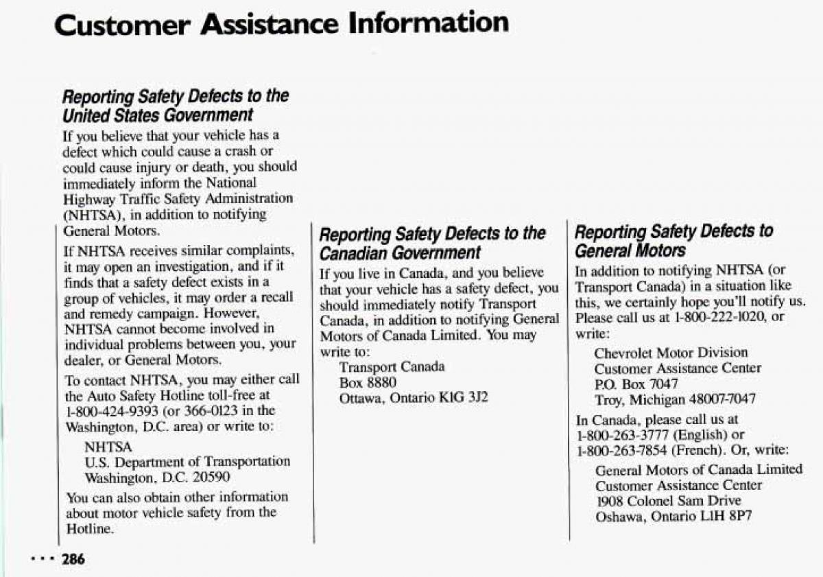 Chevrolet Cavalier II 2 owners manual / page 288