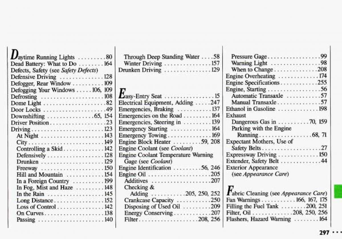 Chevrolet Cavalier II 2 owners manual / page 299