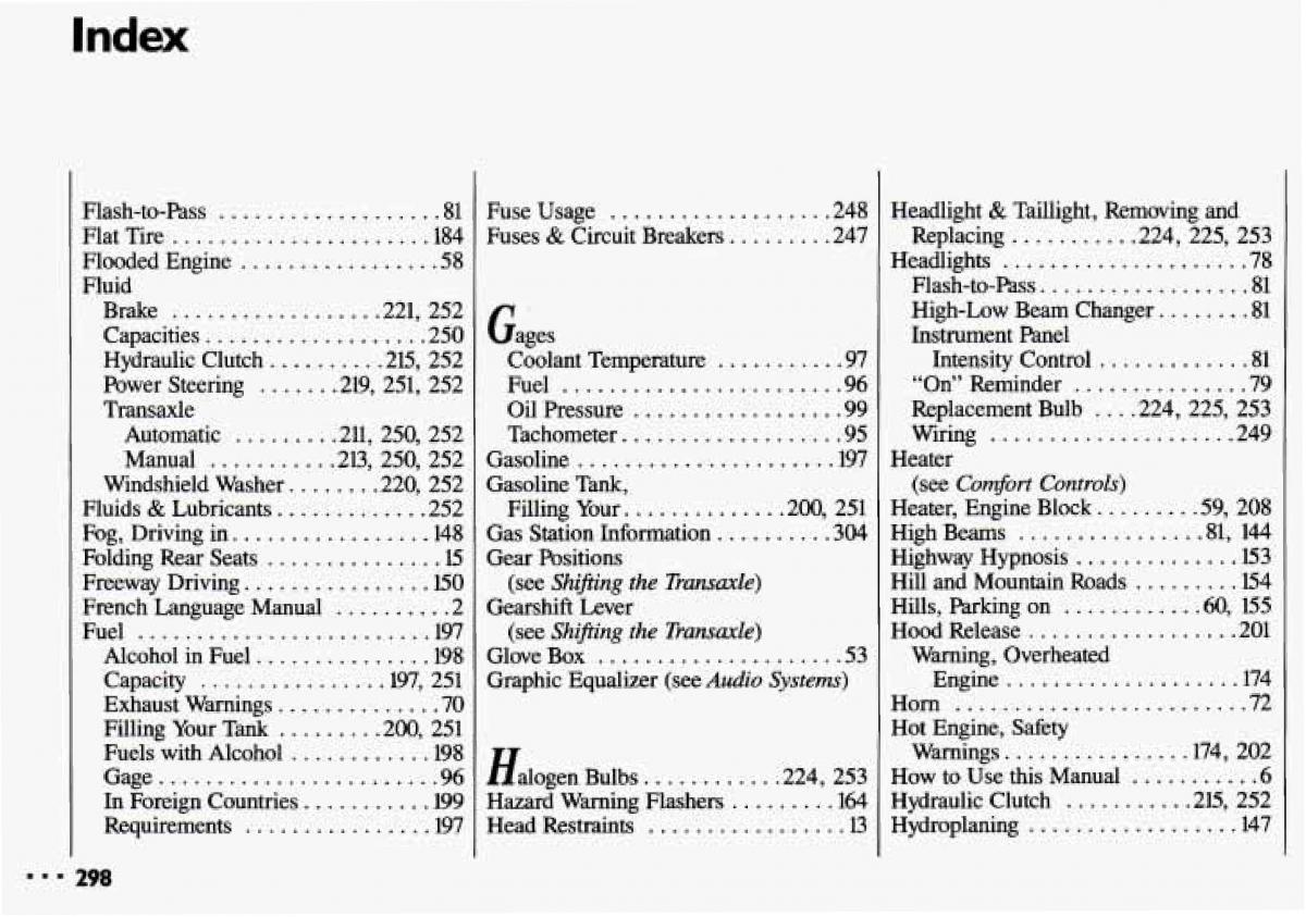 Chevrolet Cavalier II 2 owners manual / page 300