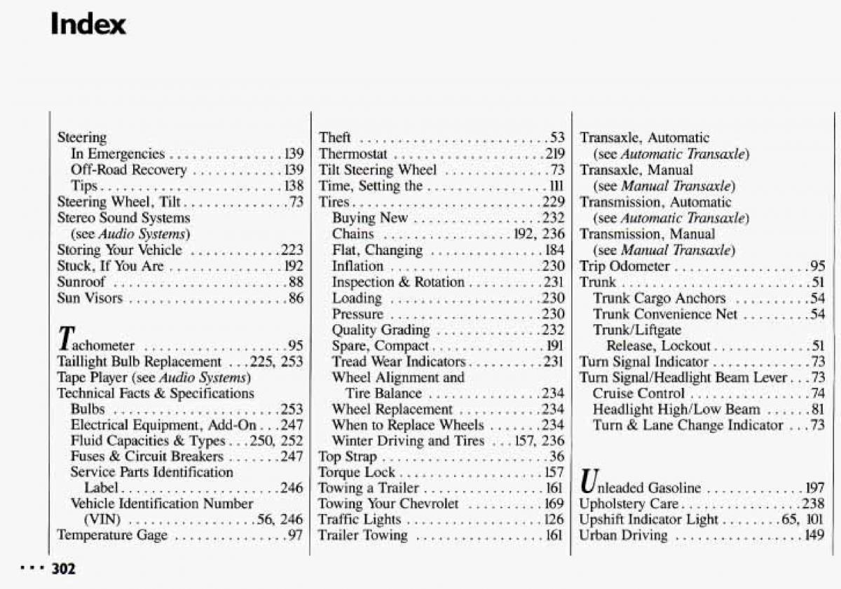 Chevrolet Cavalier II 2 owners manual / page 304