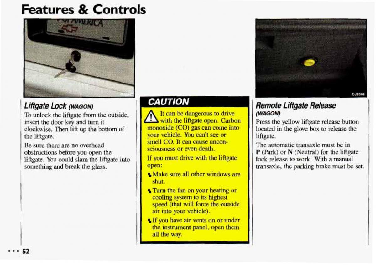 Chevrolet Cavalier II 2 owners manual / page 54