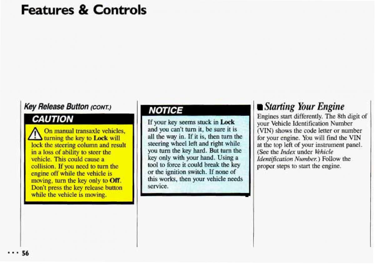 manual  Chevrolet Cavalier II 2 owners manual / page 58