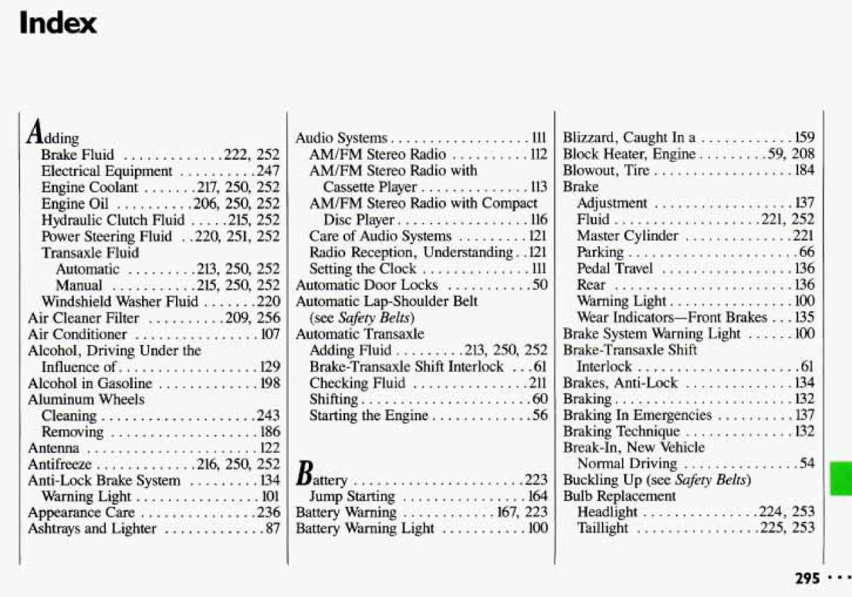 Chevrolet Cavalier II 2 owners manual / page 297