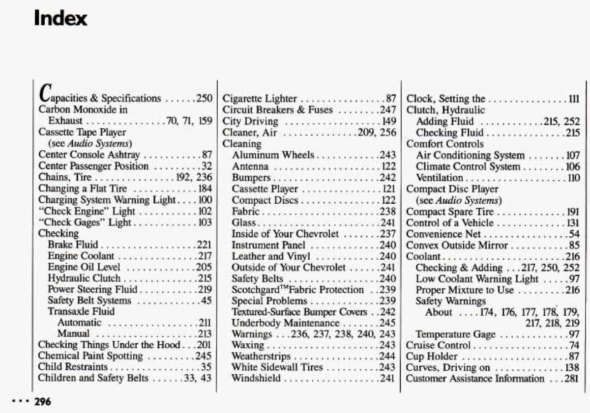 Chevrolet Cavalier II 2 owners manual / page 298