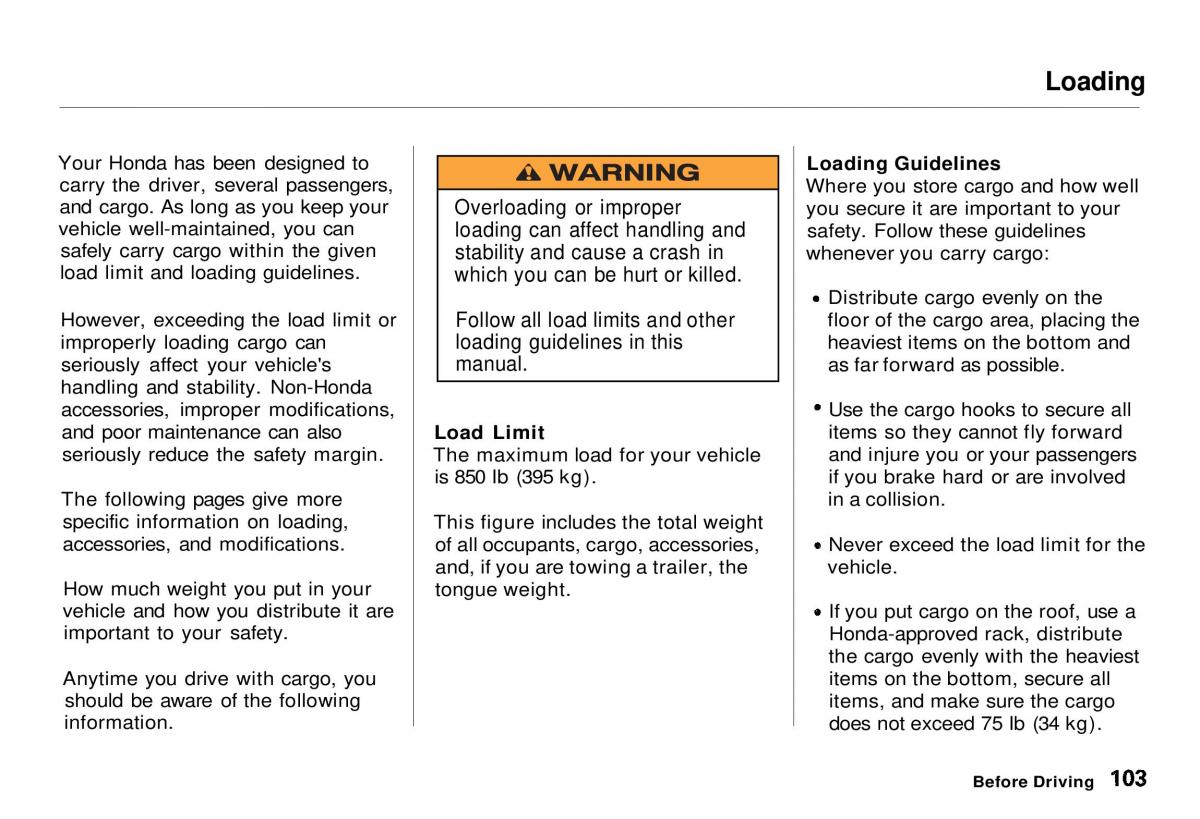 Honda CR V owners manual / page 104