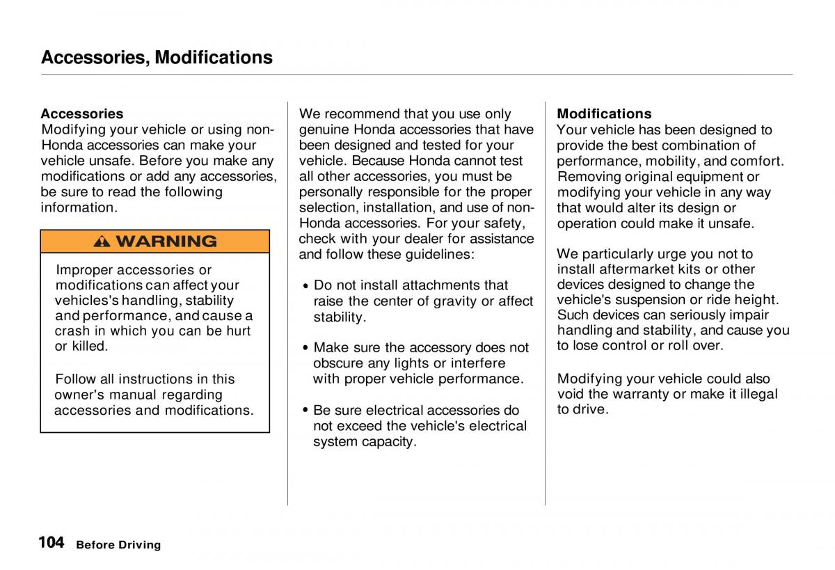 Honda CR V owners manual / page 105