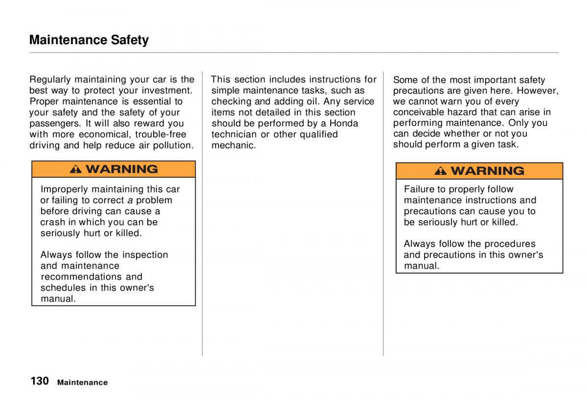 Honda CR V owners manual / page 130