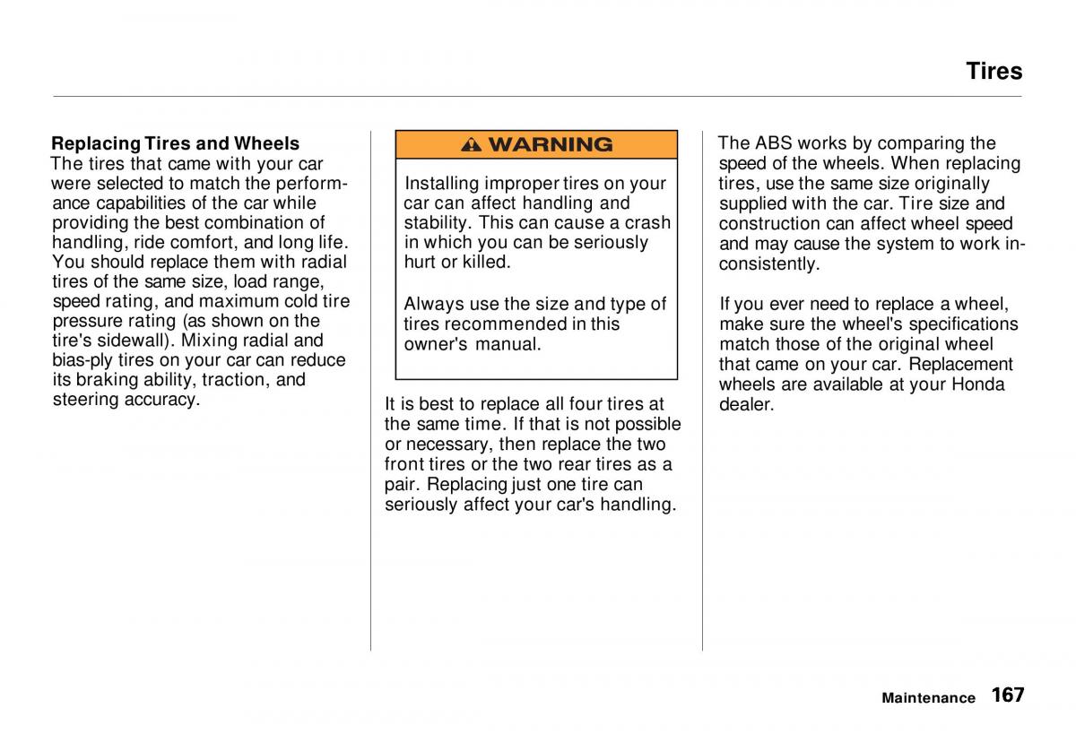 Honda CR V owners manual / page 167