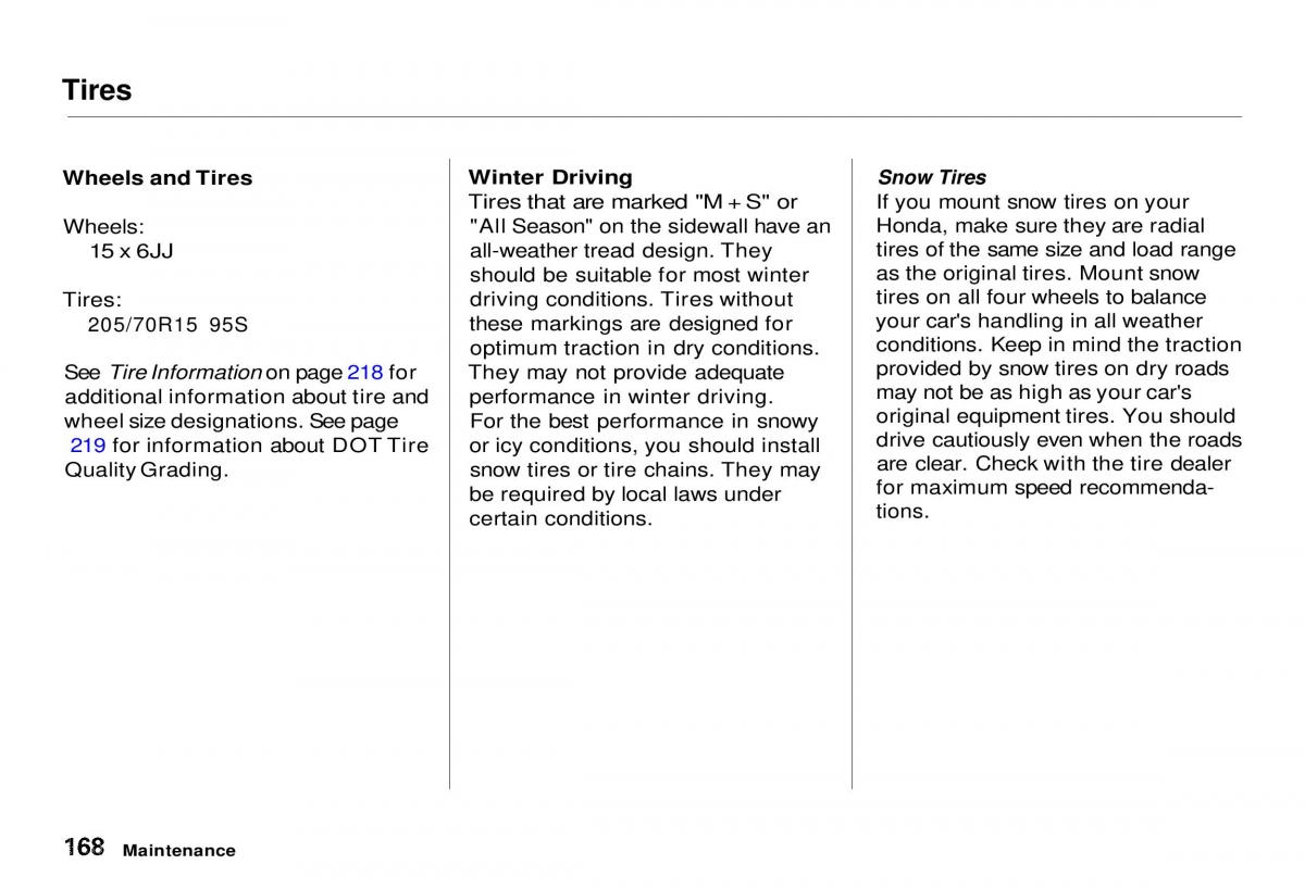 Honda CR V owners manual / page 168