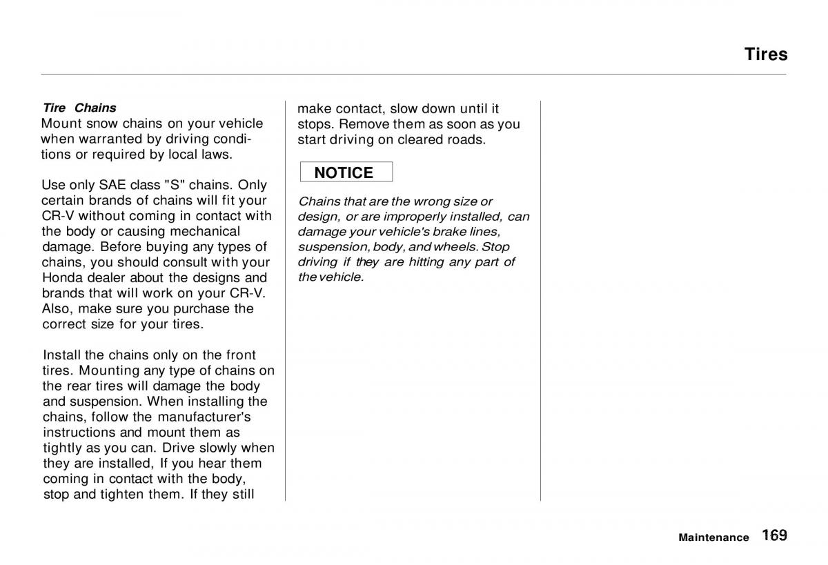 Honda CR V owners manual / page 169