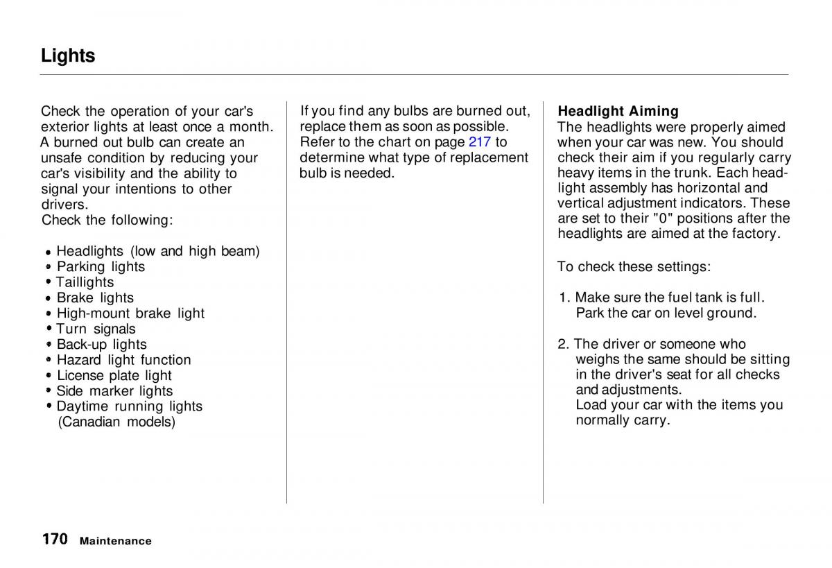 Honda CR V owners manual / page 170