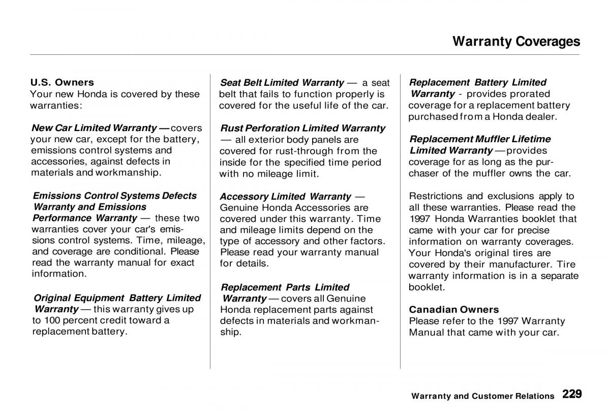 Honda CR V owners manual / page 227