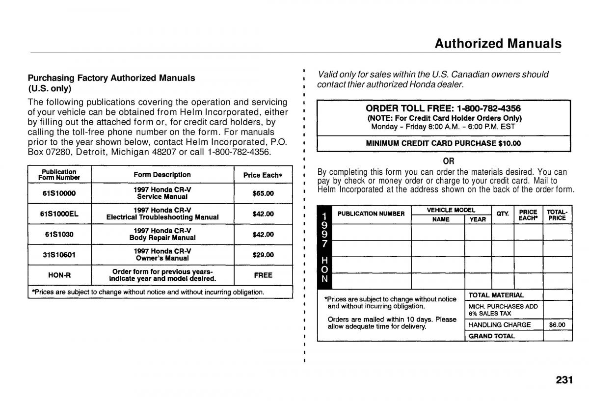 Honda CR V owners manual / page 229