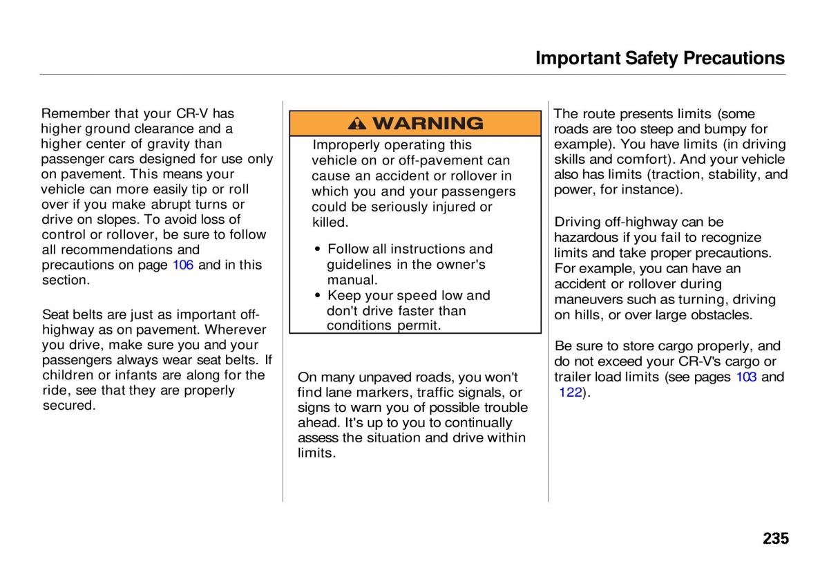 Honda CR V owners manual / page 233