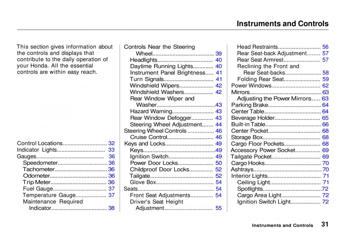 Honda CR V owners manual / page 32