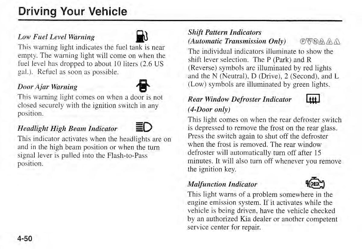 Kia Sportage I 1 owners manual / page 112