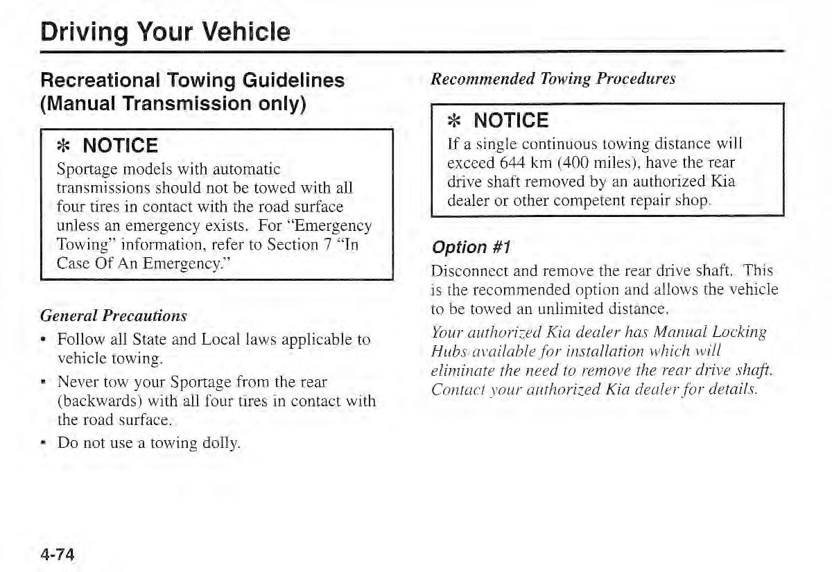 Kia Sportage I 1 owners manual / page 136