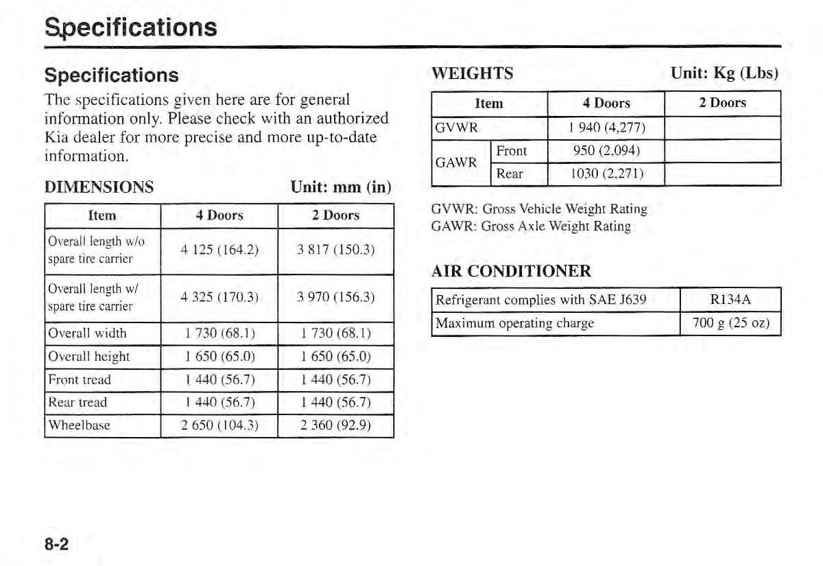 Kia Sportage I 1 owners manual / page 278