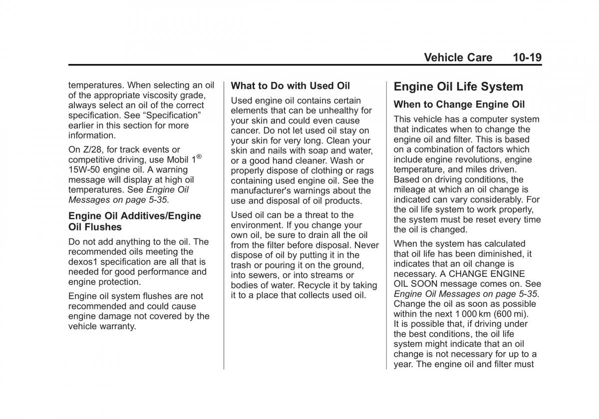 Chevrolet Camaro V 5 owners manual / page 282