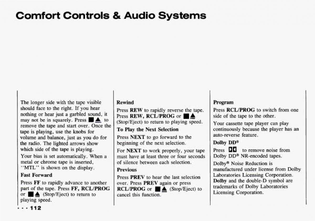 Chevrolet Tracker owners manual / page 114