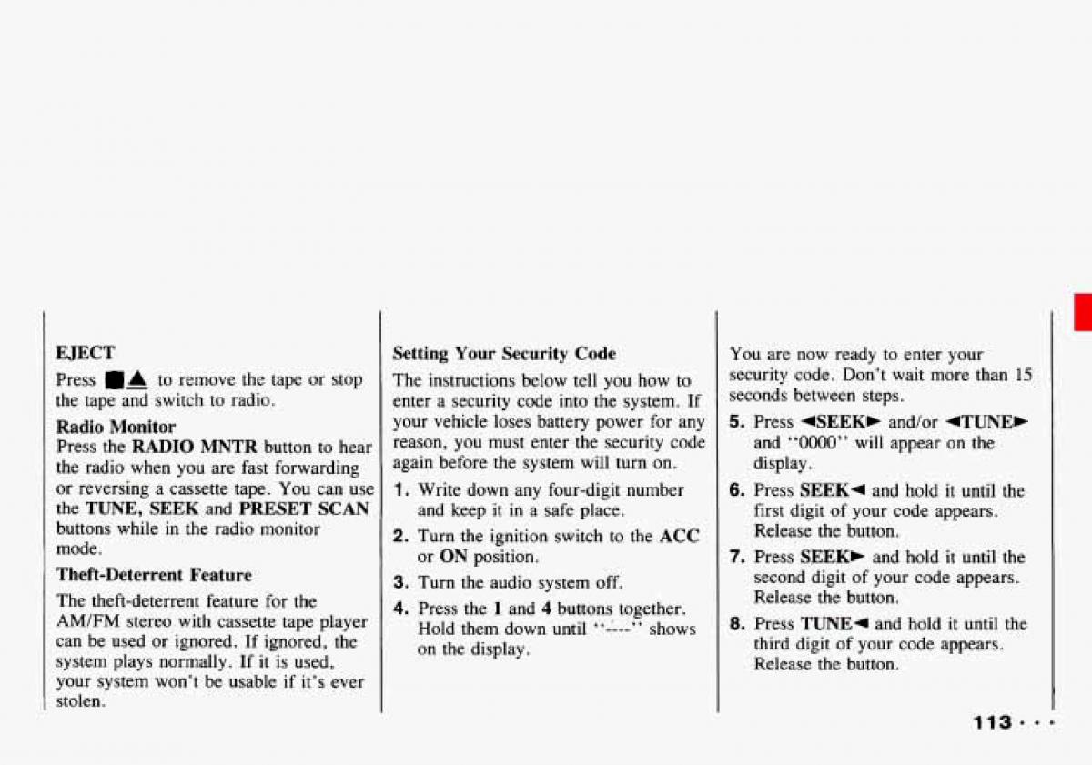 Chevrolet Tracker owners manual / page 115