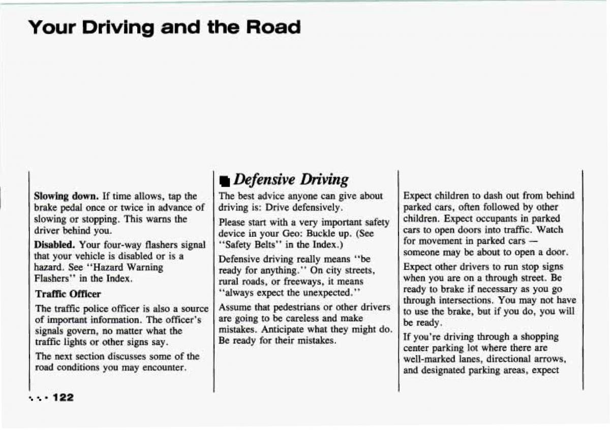 Chevrolet Tracker owners manual / page 124