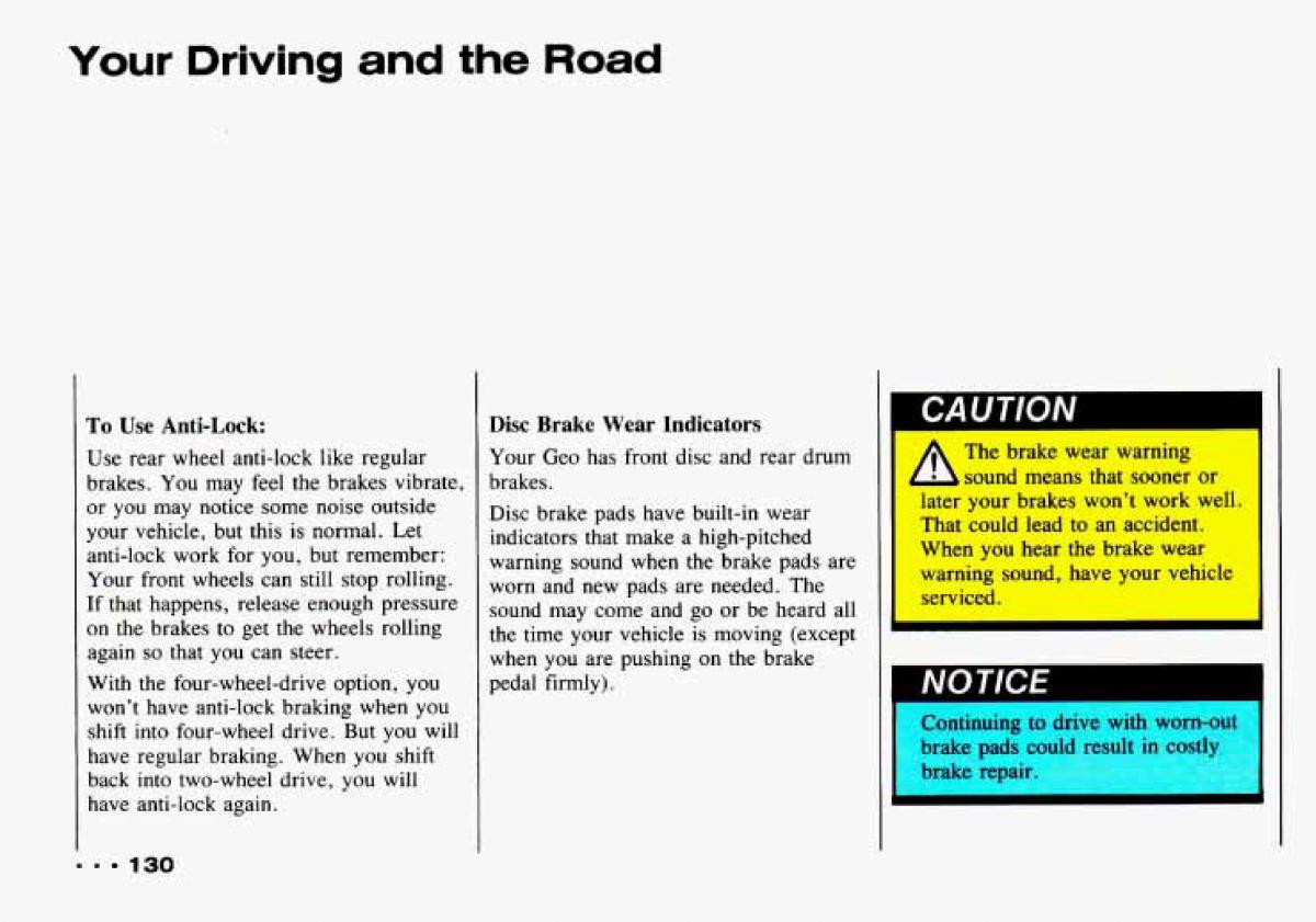 Chevrolet Tracker owners manual / page 132