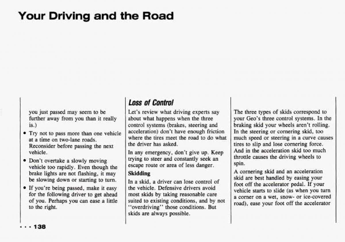 Chevrolet Tracker owners manual / page 140