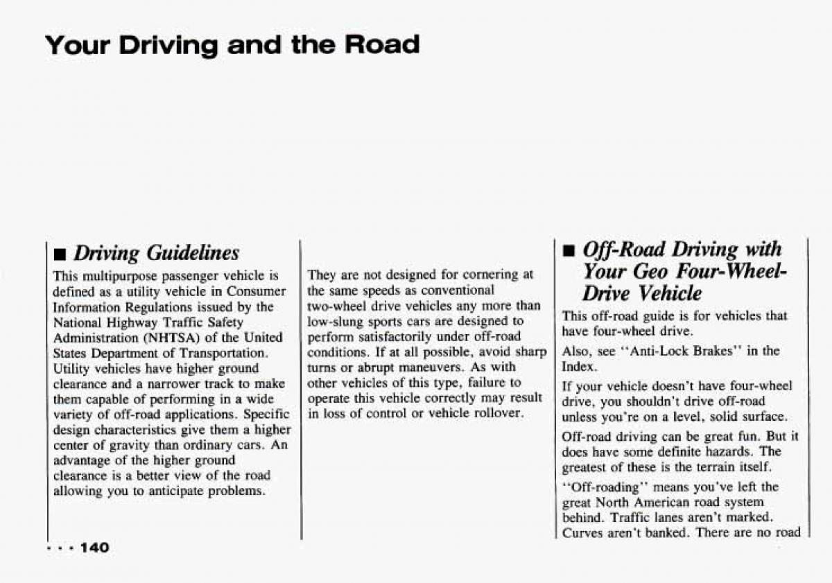 Chevrolet Tracker owners manual / page 142