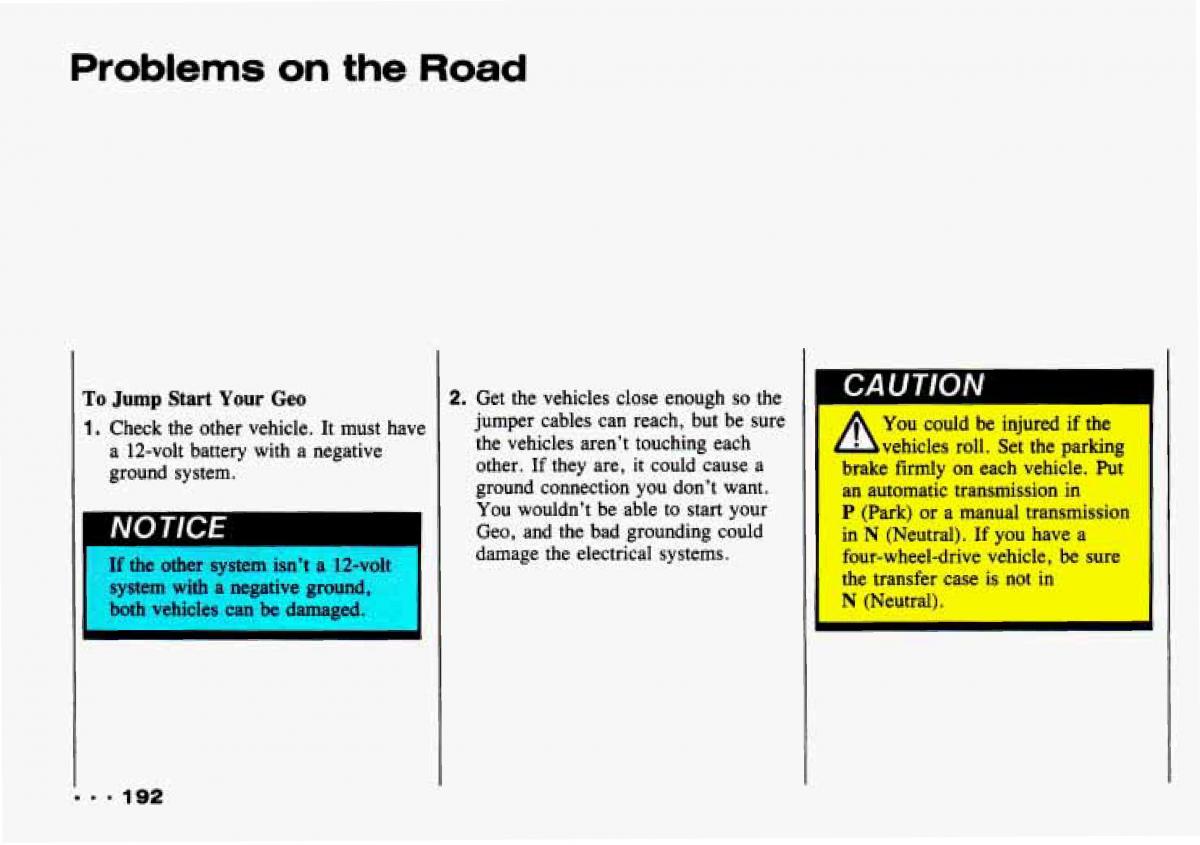 Chevrolet Tracker owners manual / page 194