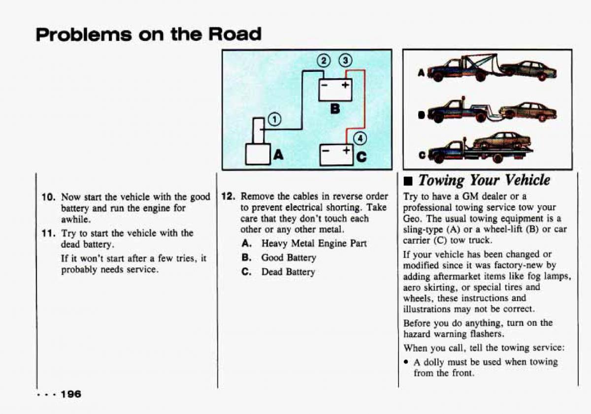 Chevrolet Tracker owners manual / page 198