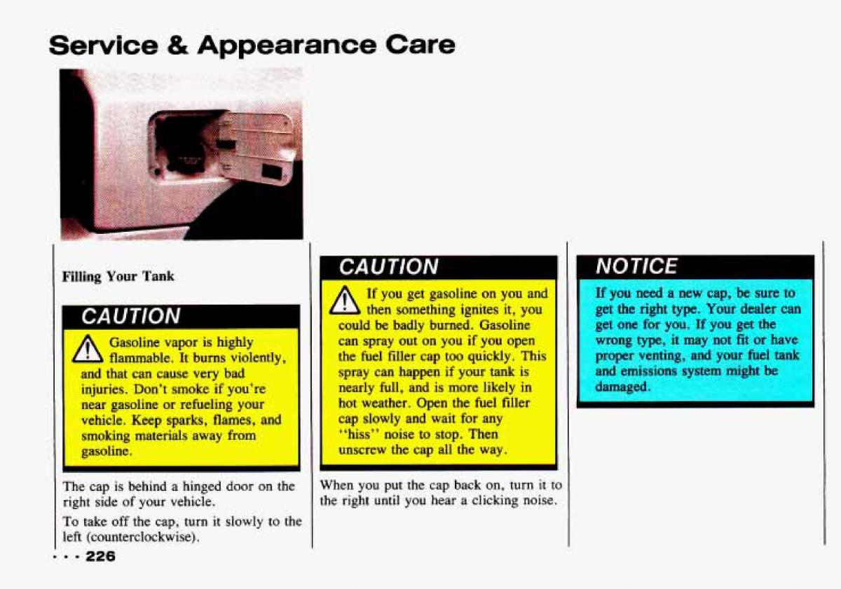 Chevrolet Tracker owners manual / page 228