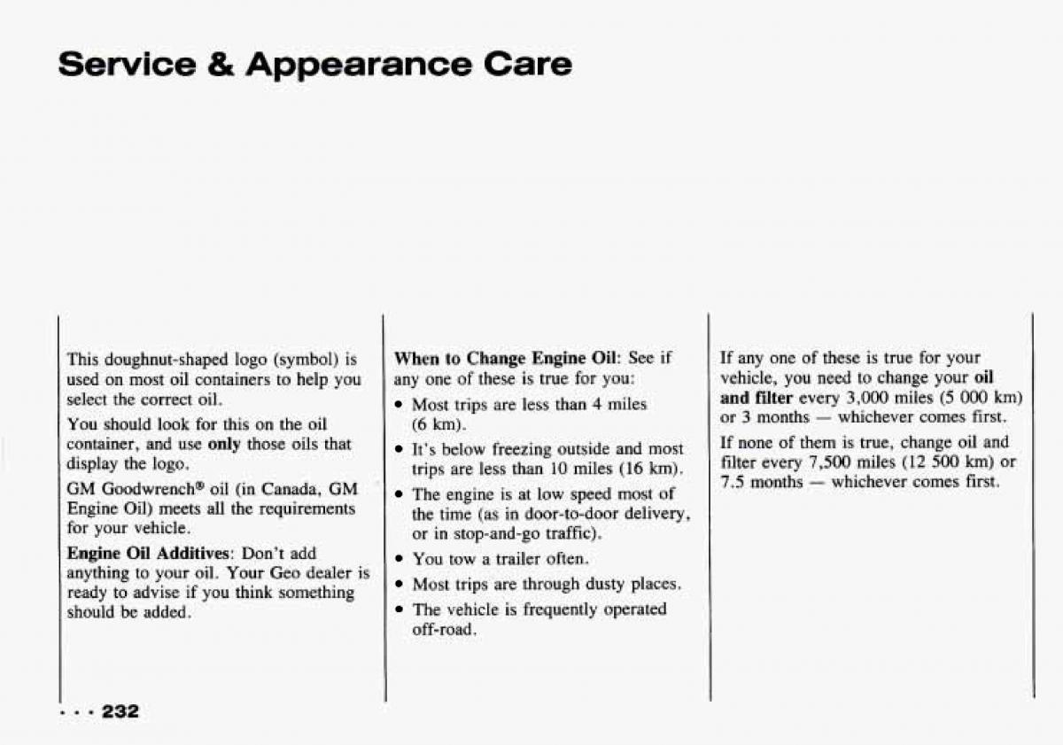 Chevrolet Tracker owners manual / page 234