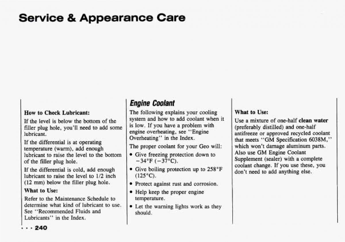 Chevrolet Tracker owners manual / page 242