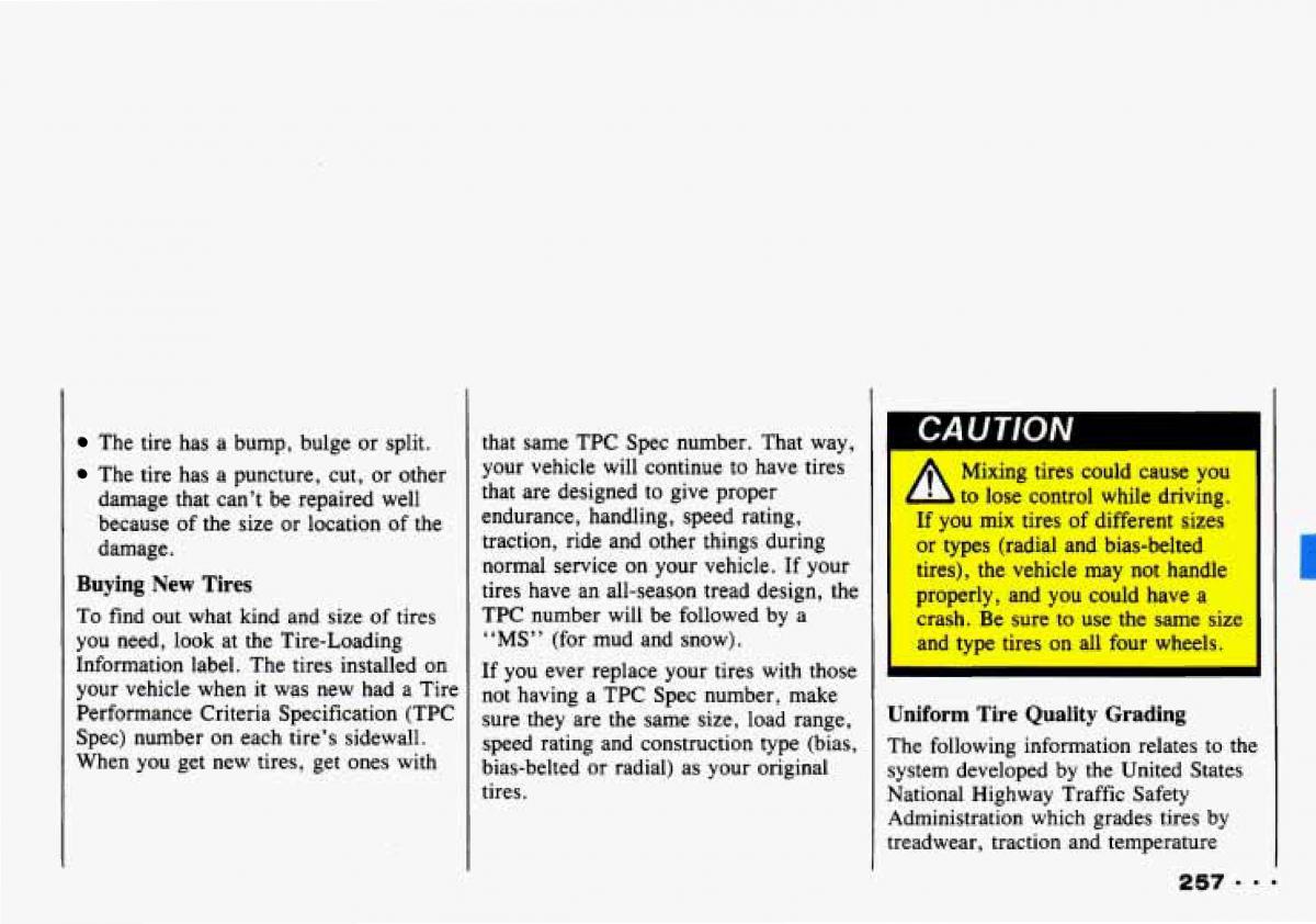 Chevrolet Tracker owners manual / page 259