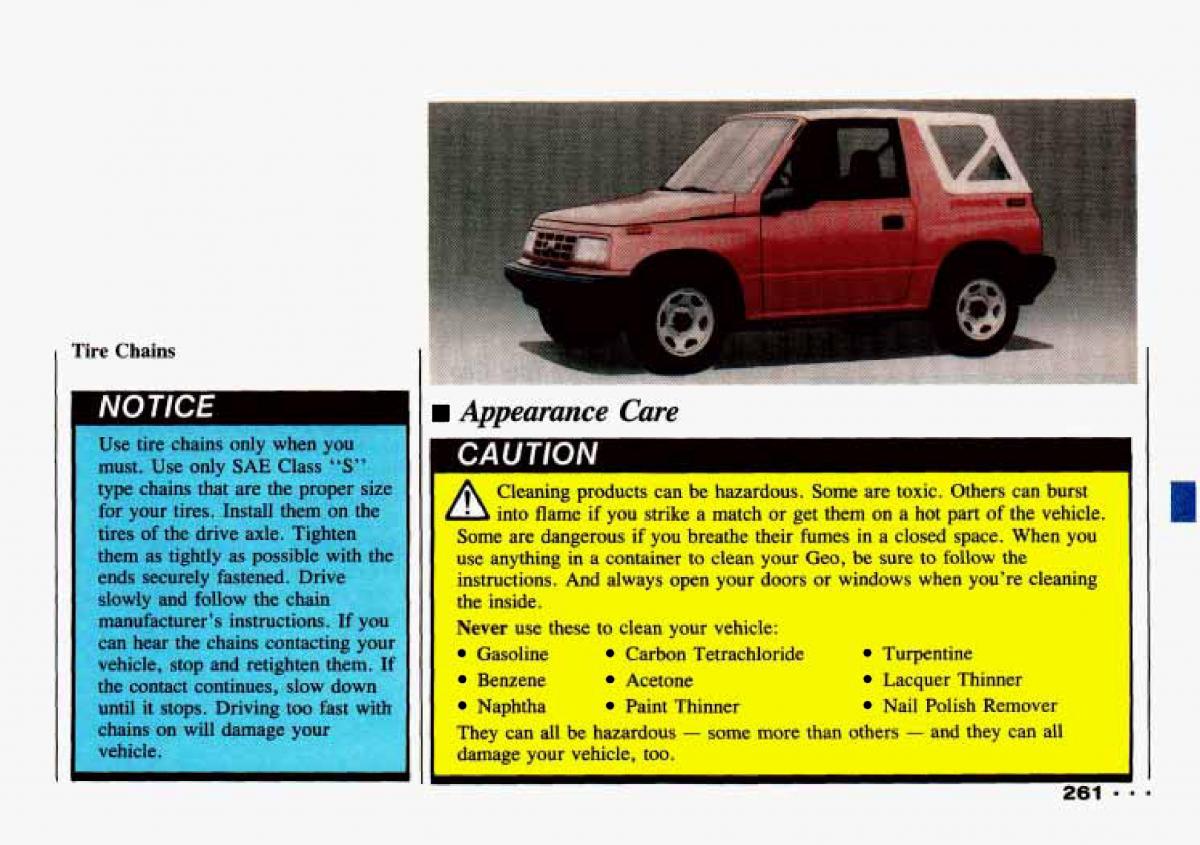 Chevrolet Tracker owners manual / page 263