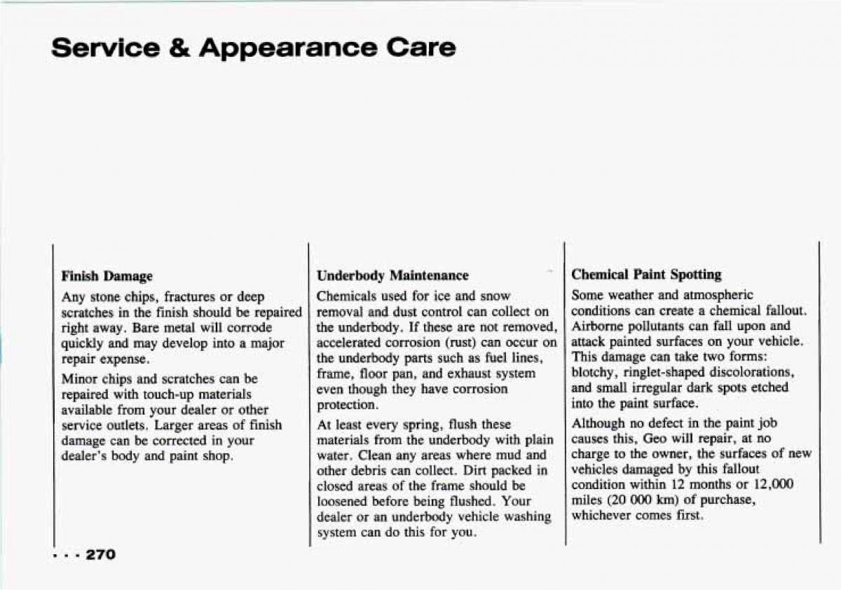 Chevrolet Tracker owners manual / page 272