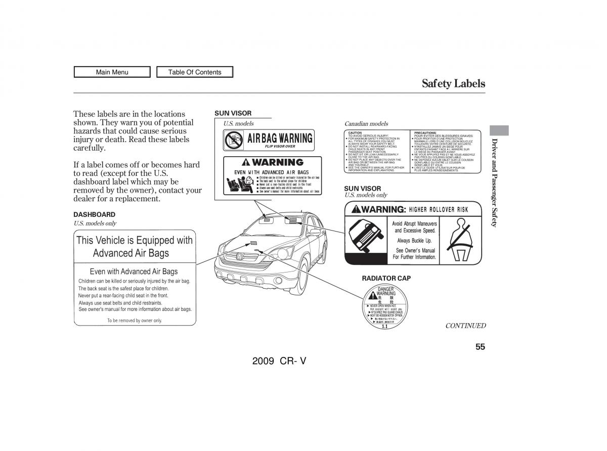 Honda CR V III 3 owners manual / page 59