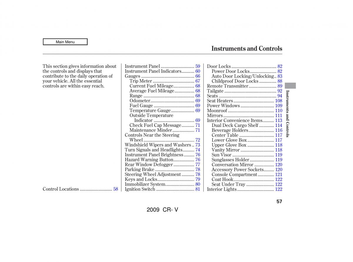 Honda CR V III 3 owners manual / page 61